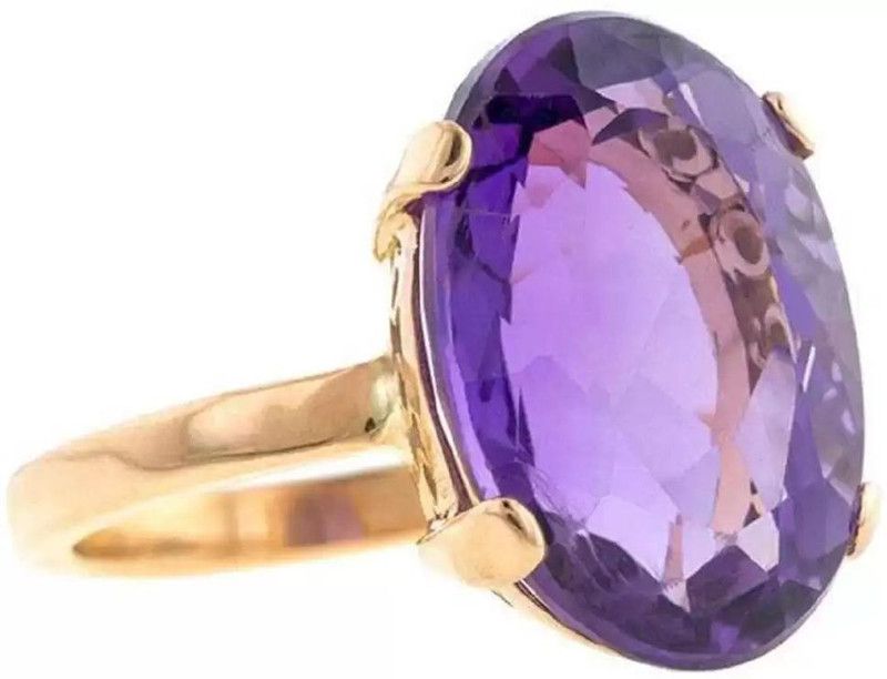 Clara Certified Amethyst (Katela) Elegant Ring for Men and Women Brass Amethyst Gold Plated Ring