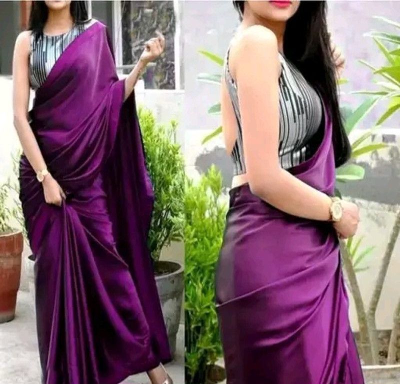 Solid Bollywood Satin Saree  (Magenta)