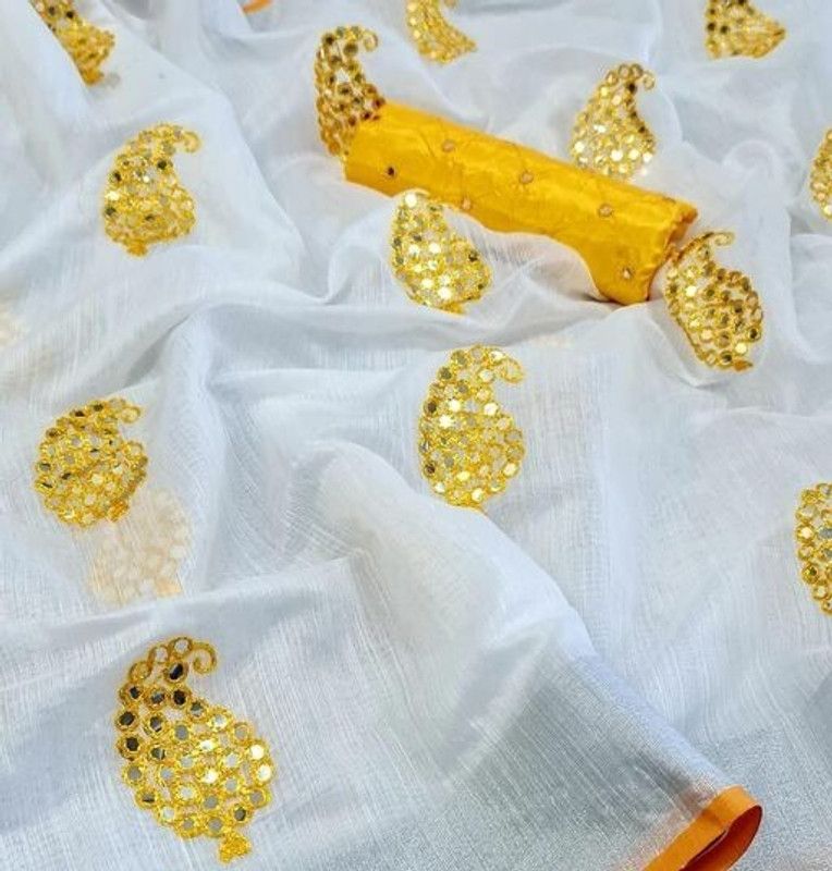 Self Design, Embroidered Daily Wear Cotton Linen Saree  (Yellow)