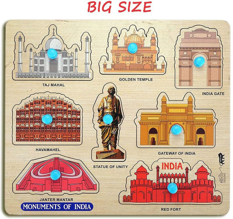 vworld Big 3D Monument Of India Wooden Puzzle Toys for Kids 3 + Jigsaw Puzzles for Baby  (8 Pieces)