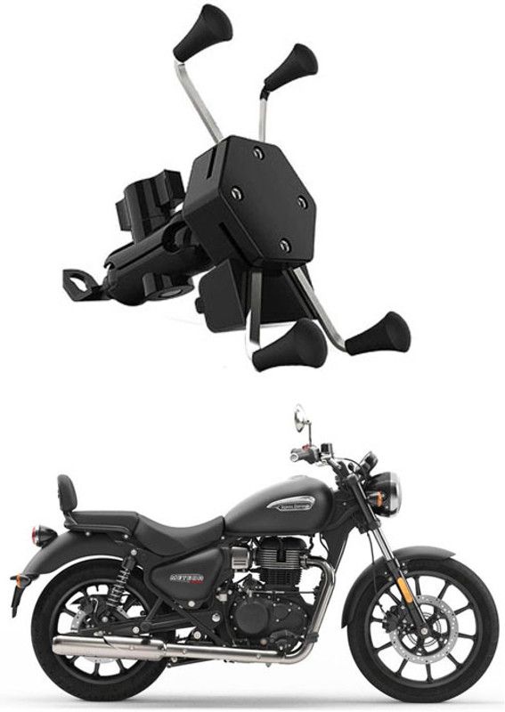 RKPSP Premium Bike Mobile X-Grip Holder With Charger For Royal-Enfield-Meteor-350 Bike Mobile Holder  (Black)