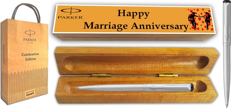 PARKER Vector Stainless Steel Ball Pen With Happy Marriage Anniversary Gift Box and Bag Ball Pen  (Blue)