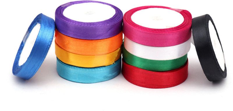 lamvi ribbn multi 10 Multicolor Chiffon Ribbon  (Pack of 10)