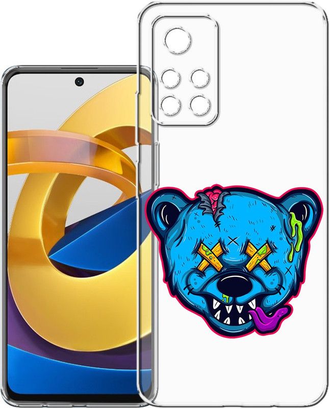 HANIRY Back Cover for Poco M4 Pro 5G, MZB0BGVIN back cover, TEDDY BEAR FUNKY LOOK, Designer, PNG_26  (Multicolor, Flexible, Silicon, Pack of: 1)