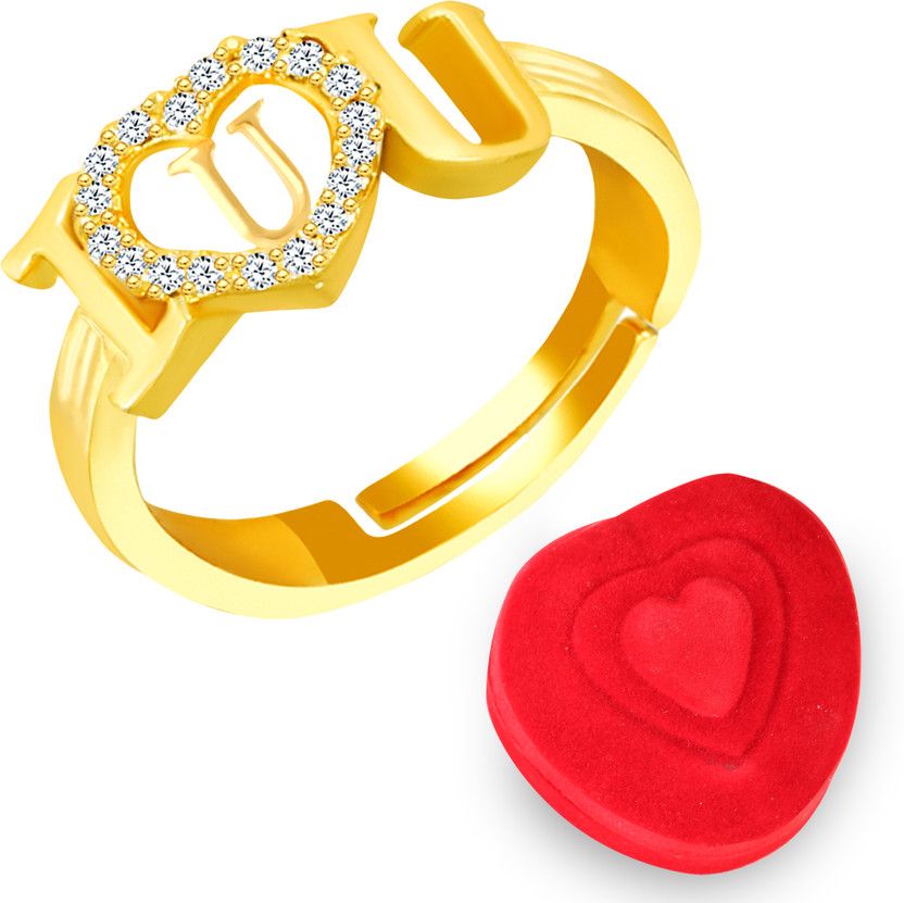 Rings for girls party wear gold U name word alphabet heart valentine I LOVE U Brass, Copper, Crystal, Stone, Alloy, Metal Cubic Zirconia, Diamond, Zircon, Crystal Platinum, Rhodium, Gold Plated Ring Set