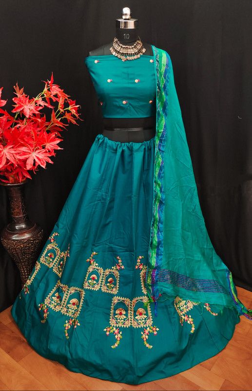 Embroidered Stitched Lehenga Choli  (Dark Blue)