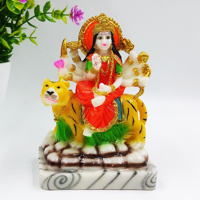 Sridha Maa Durga Statue Idol Religious God Murti for Pooja Temple Home Decor Gifting Decorative Showpiece - 13 cm  (Polyresin, Multicolor)