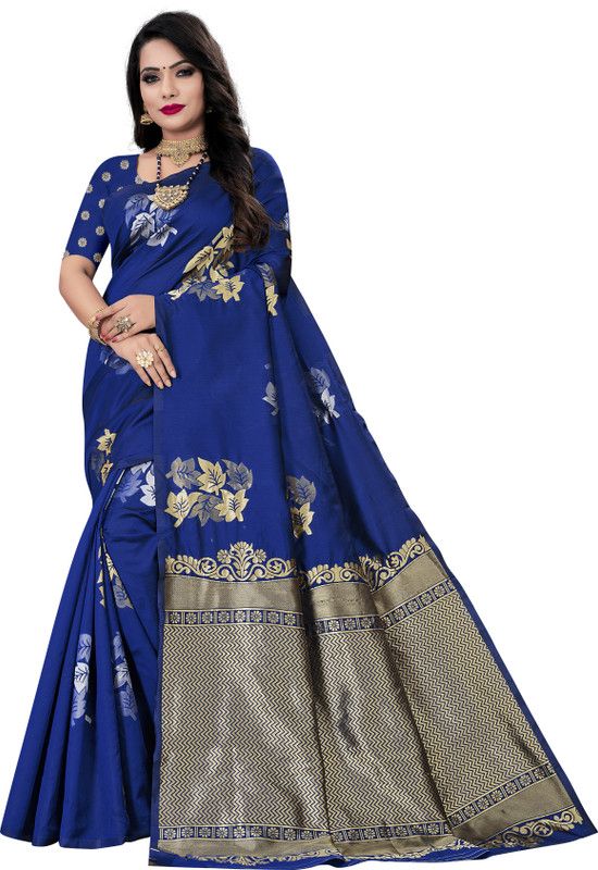 Self Design Kota Doria Jacquard Saree  (Dark Blue)