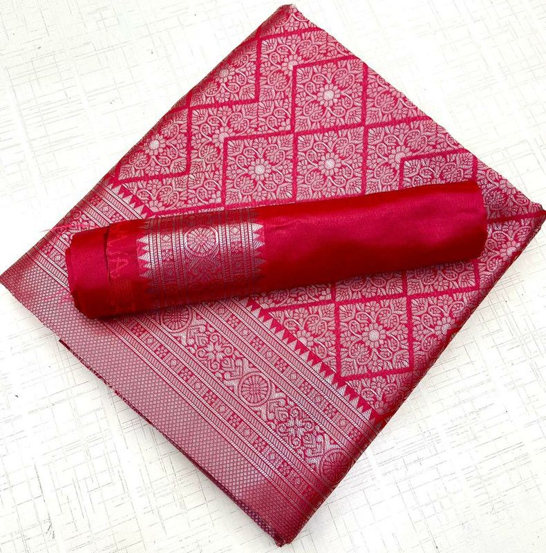 Woven Banarasi Silk Blend, Jacquard Saree  (Pink)
