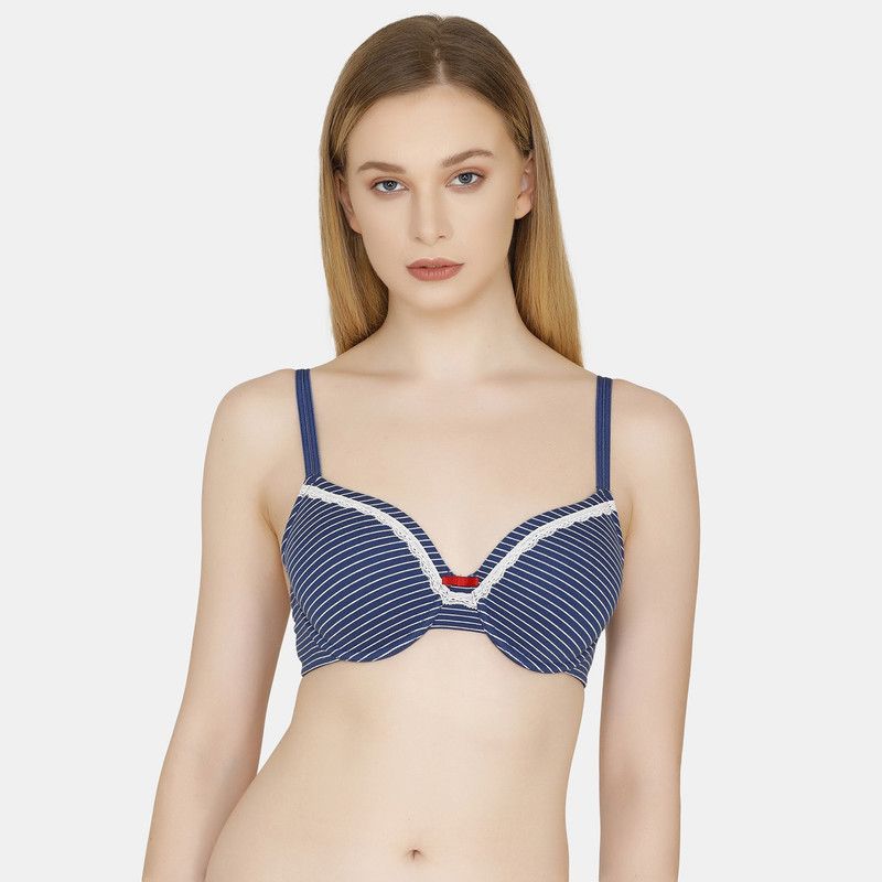 Women T-Shirt Lightly Padded Bra  (Dark Blue)