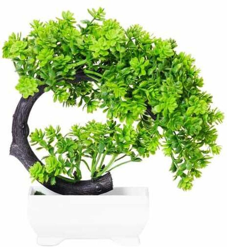 QuicktoDeal Fake Flowers Potted Table Ornaments for Garden Party Hotel Office Decor Table Green Pear Blossom Artificial Flower with Pot  (7 inch, Pack of 1, Flower with Basket)