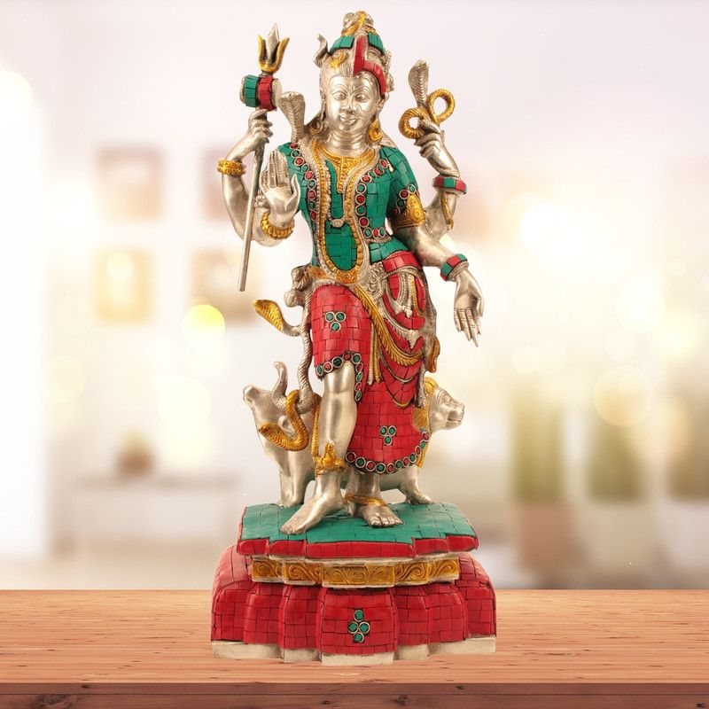 divineind Ardhanarishvara (with Inlay Work) Brass Decorative Showpiece - 46 cm  (Brass, Silver)
