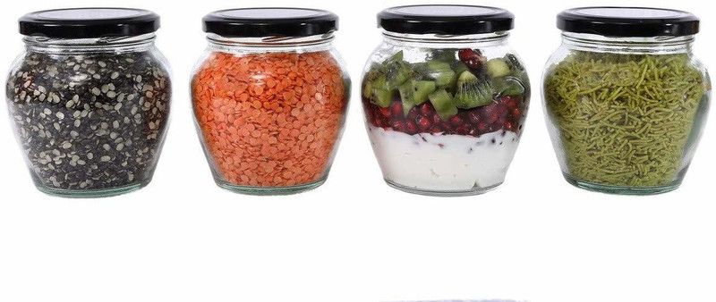 Sv Enterprise Glass Grocery Container - 500 ml  (Pack of 4, Clear)