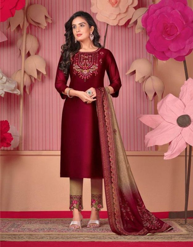 Aarshi Fashions Festival look silk suits with heavy muslin dupatta Kurta, Churidar & Dupatta Set