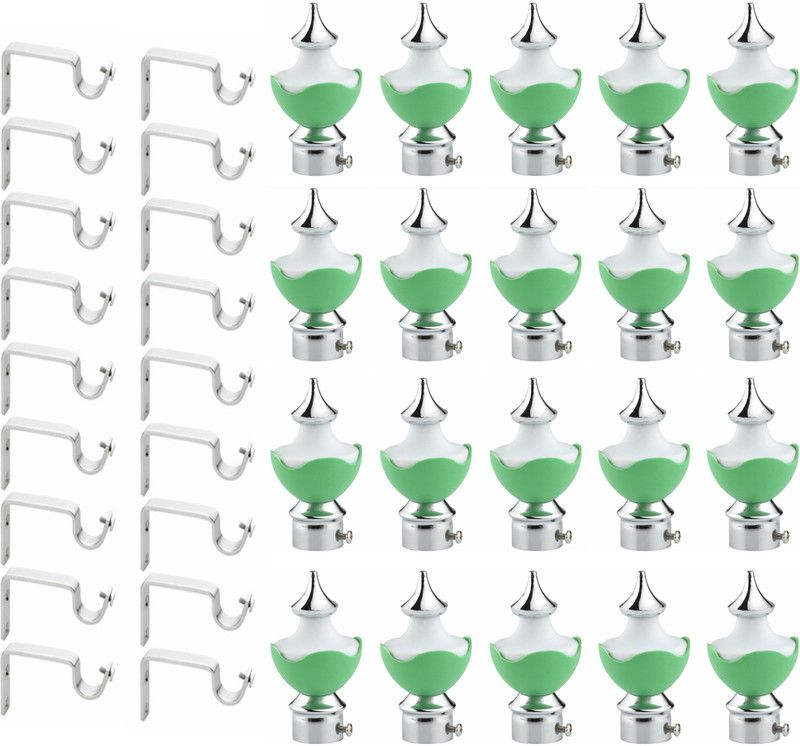 Green, White Curtain Knobs, Rod Rail Bracket