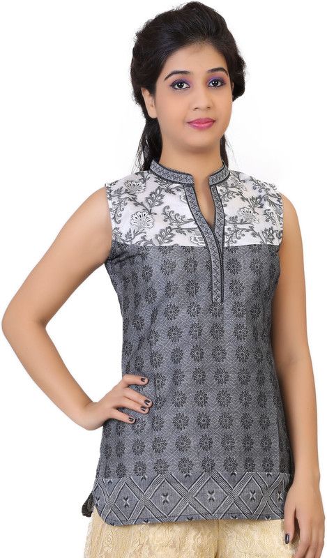Casual Sleeveless Floral Print Women White, Grey Top