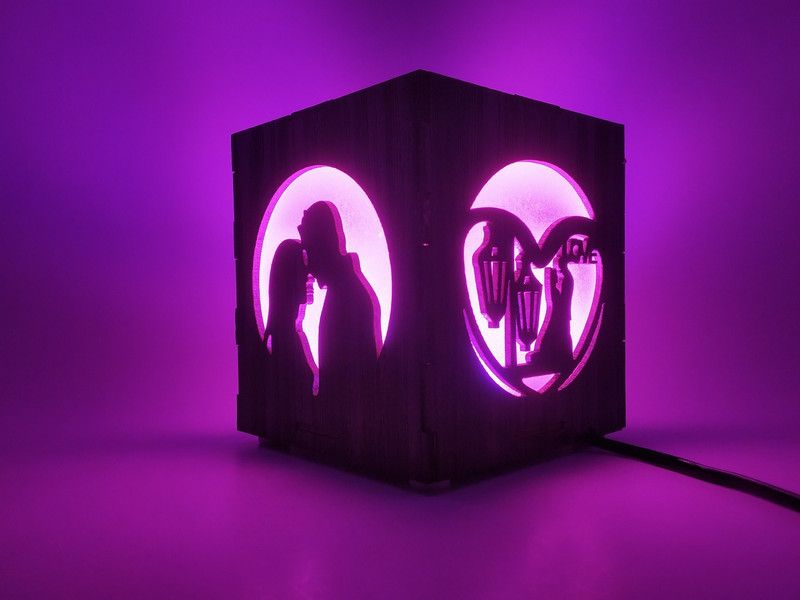 Uniqon Romantic Just Married Kissing Love Couple Multicolor Led Light Table Decorative Night Wooden Lamp for Bedroom, Living Room, Valentine Days, Birthday, Dating, Proposal, Surprise Gift, Home Decor (Size:12cm) Table Lamp  (12 cm, Brown)