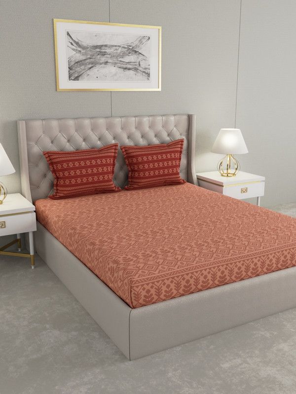 Raymond Home 120 TC Cotton Double Abstract Flat Bedsheet  (Pack of 1, Brown)