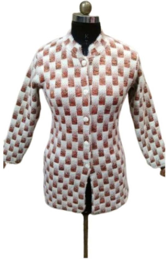 Women Printed V Neck Brown Sweater