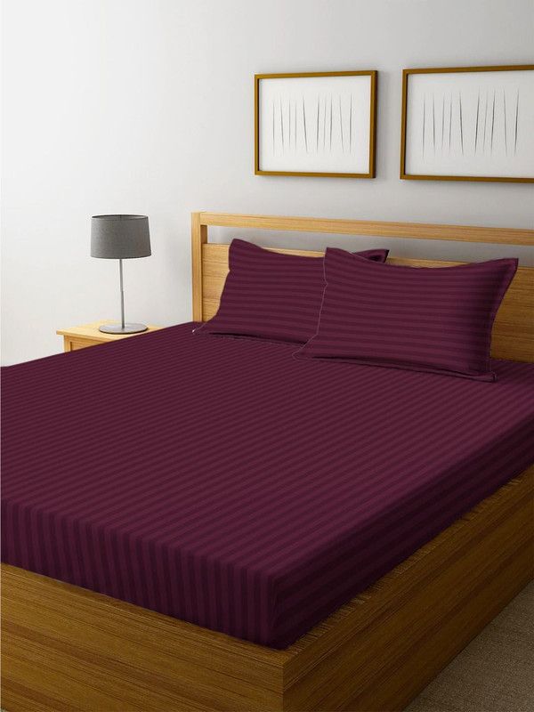 DELIGANT IMPORTS 220 TC Cotton Double Striped Flat Bedsheet  (Pack of 1, Dark Purple)