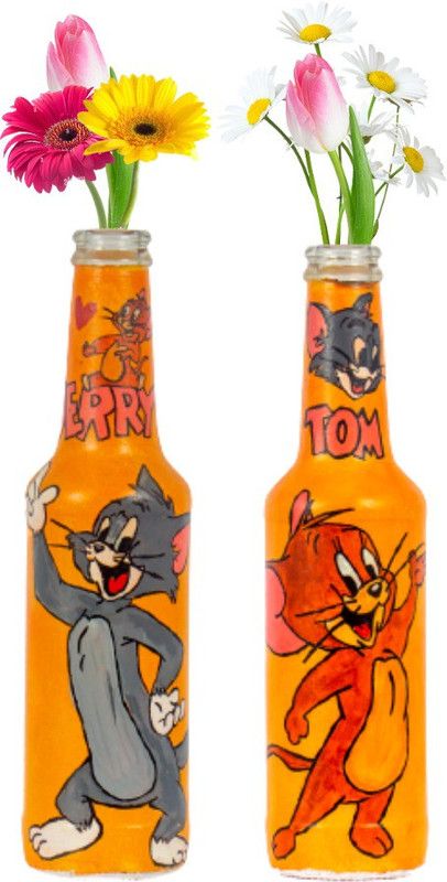 Bismi Enterprises Hand Painted Bottle for Home Decor-Unique décor Bottle for Office & Living Room Decorative Showpiece - 23 cm  (Glass, Multicolor)