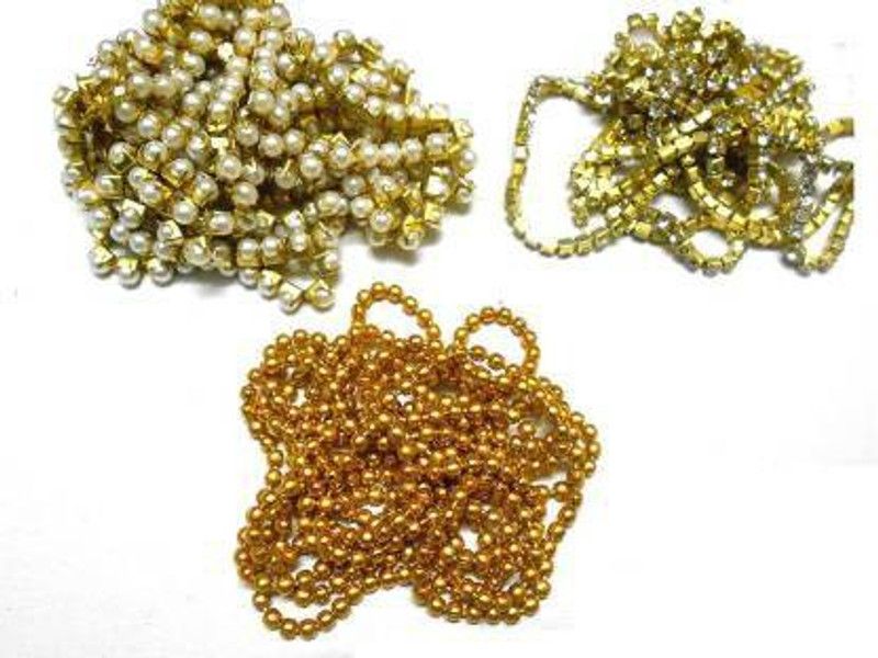Crafts Haveli Quilling And Jewellery Making Acessories Stone Chain,Pearl Chain,Golden Ball Chain - 1 Meter Each