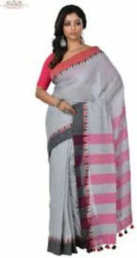 Printed Assam Silk Cotton Blend Saree  (Grey)