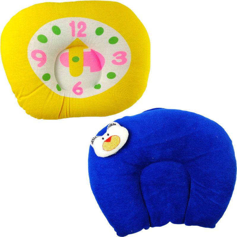 Kotton Candy Velvet Fabric Soft Neck\ Head Support Polyester Fibre Solid, Alphanumeric Baby Pillow Pack of 2  (Blue & Yellow)