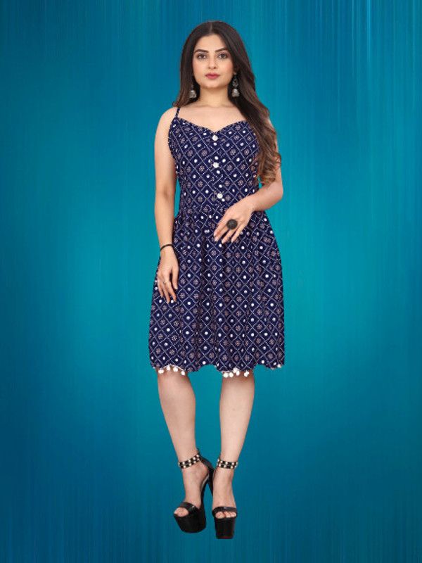 Women Cinched Waist Dark Blue Dress