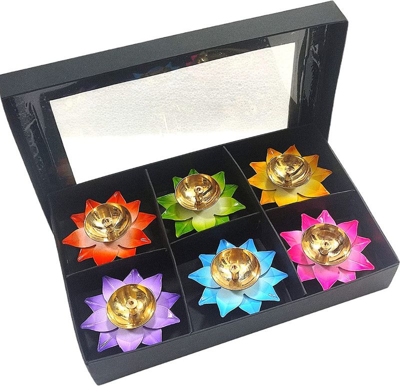 NAHD EXPORTS Brass & Iron Decorative Kamal Shaped Diya - 3 inch for Pooja Mandir (Pack of 6) Brass (Pack of 6) Table Diya Set  (Height: 2.5 inch)