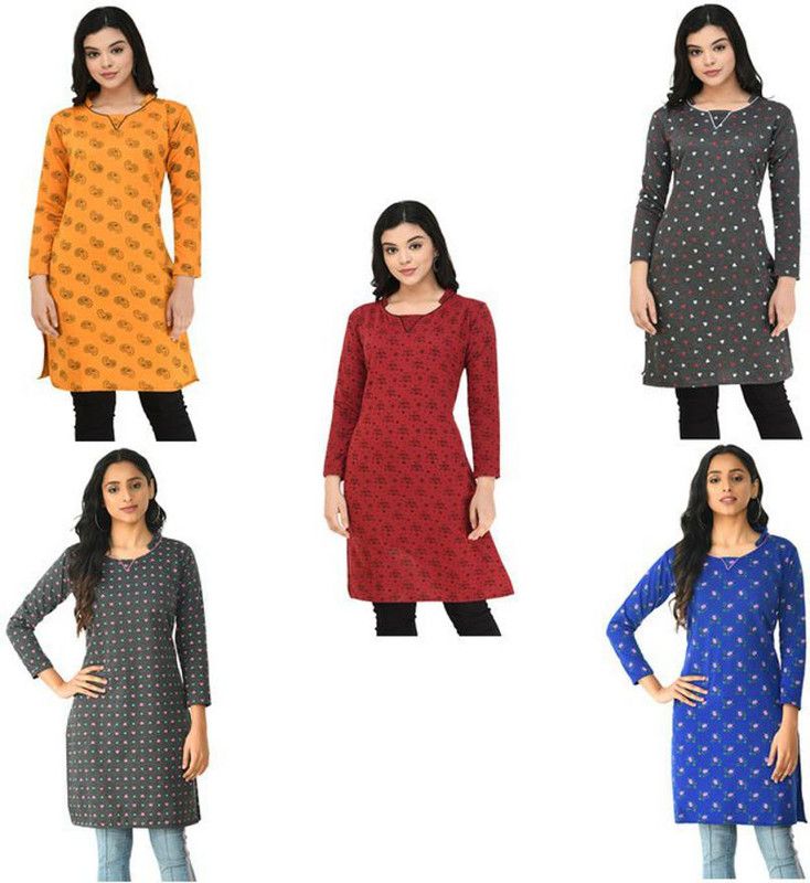 Pack of 5 Women Floral Print Wool A-line Kurta  (Multicolor)