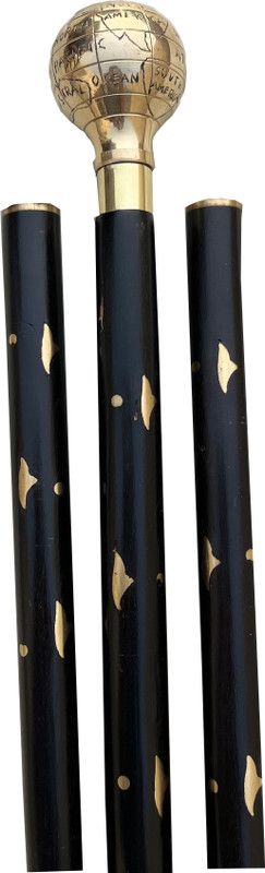 GLOBALANTIQUESTORE Handmade Wooden Folding with Brass Map Handle Walking Stick