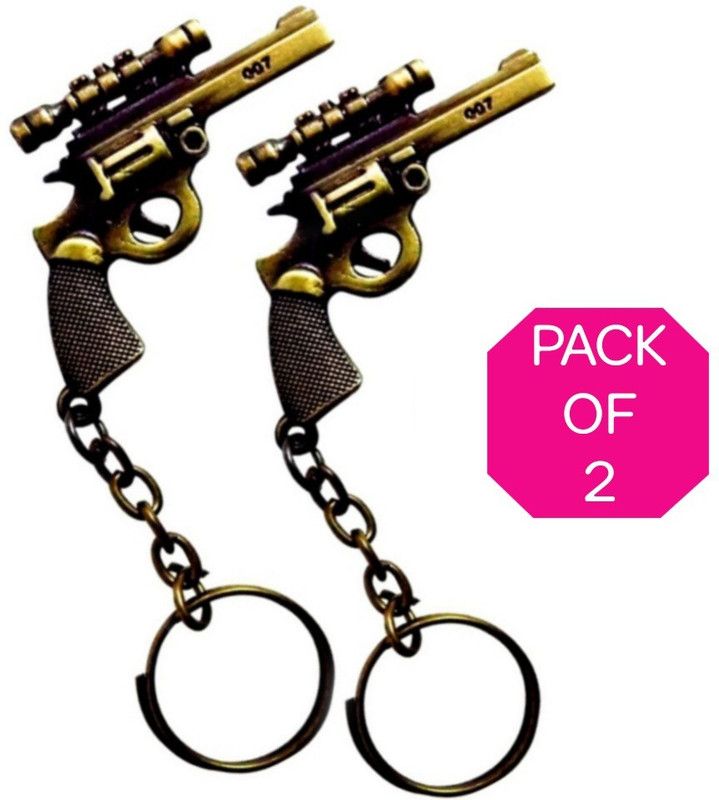 Wassxler Solid Metal Combo 2 pcs Golden Fancy Heavy Metal Key Chain