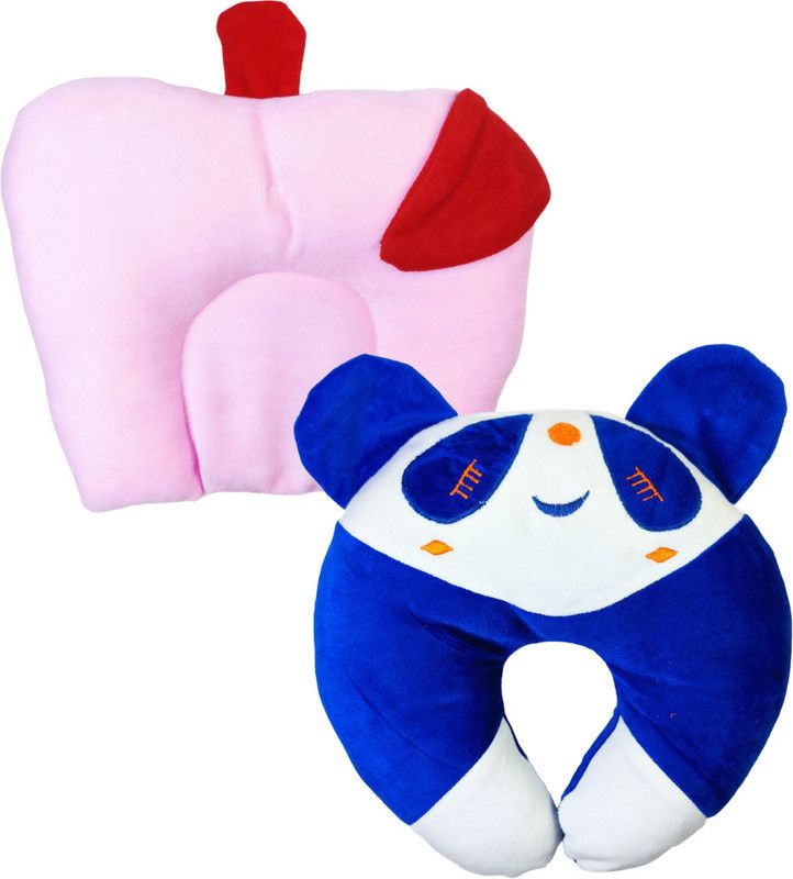 Kotton Candy Velvet Fabric Soft Neck\ Head Support Polyester Fibre Toons & Characters, Solid Baby Pillow Pack of 2  (Baby Pink & Blue)