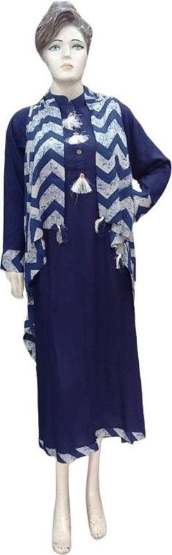 Women Self Design Silk Blend A-line Kurta  (Blue)