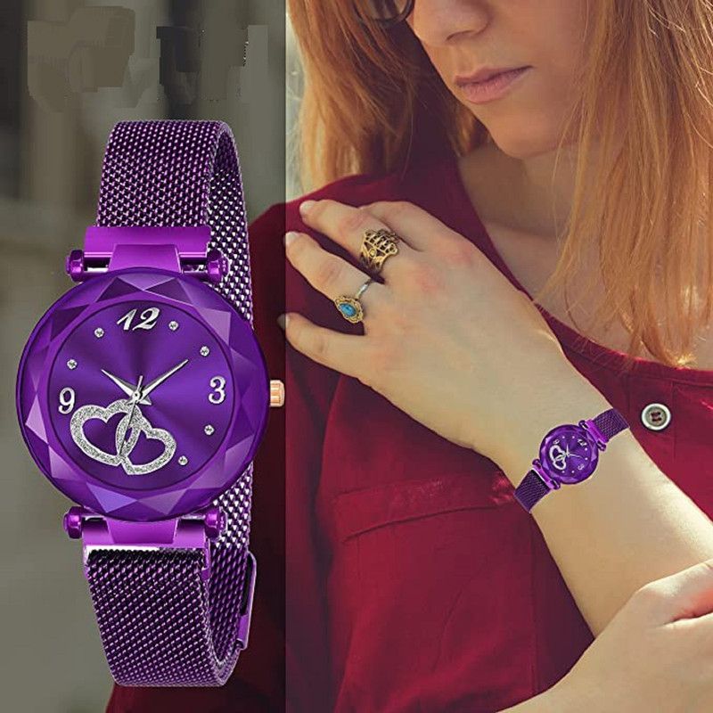 Fashion Mysterious Lady Analog Watch for Girls and women Analog Watch Analog Watch - For Women Purple Heart Dial Magnets strap Fashion Watches For girls Girls and women