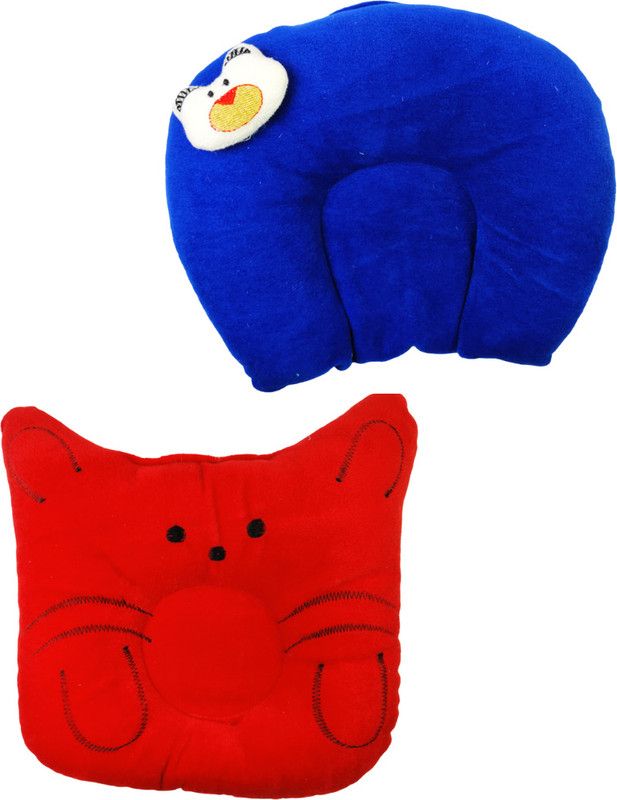 Kotton Candy Velvet Fabric Soft Neck\ Head Support Polyester Fibre Toons & Characters, Solid Baby Pillow Pack of 2  (Blue, Red)