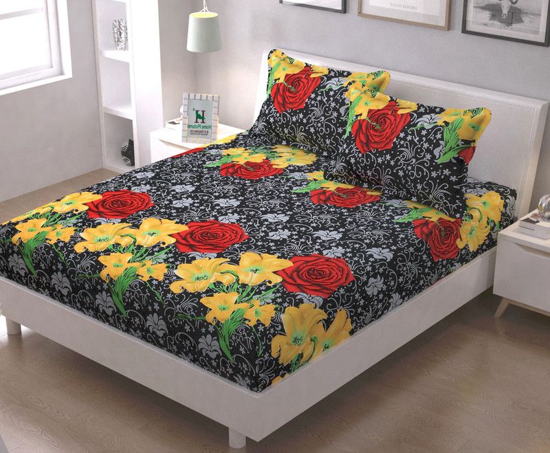 RISING STAR 104 TC Microfiber Double Floral Flat Bedsheet  (Pack of 1, Yellow)
