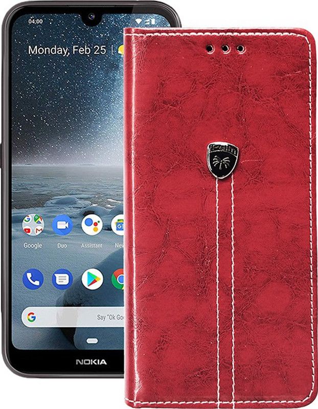 MARSHLAND Flip Cover for Nokia 4.2, Leather Designer Card Holder Dark Pink  (Pink, Dual Protection, Pack of: 1)