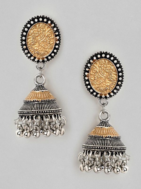 Rubans Silver Plated Oxidised Handcrafted Jhumka Earrings Alloy Jhumki Earring