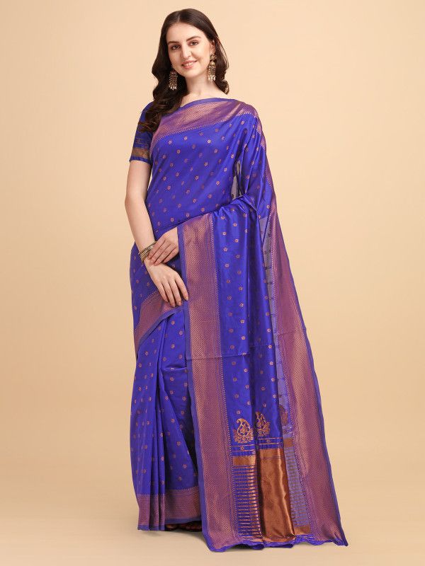 Woven Kanjivaram Jacquard, Cotton Silk Saree  (Purple)