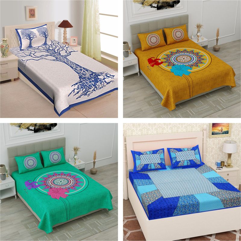 120 TC Cotton Single Printed Bedsheet  (Pack of 4, Multicolor)