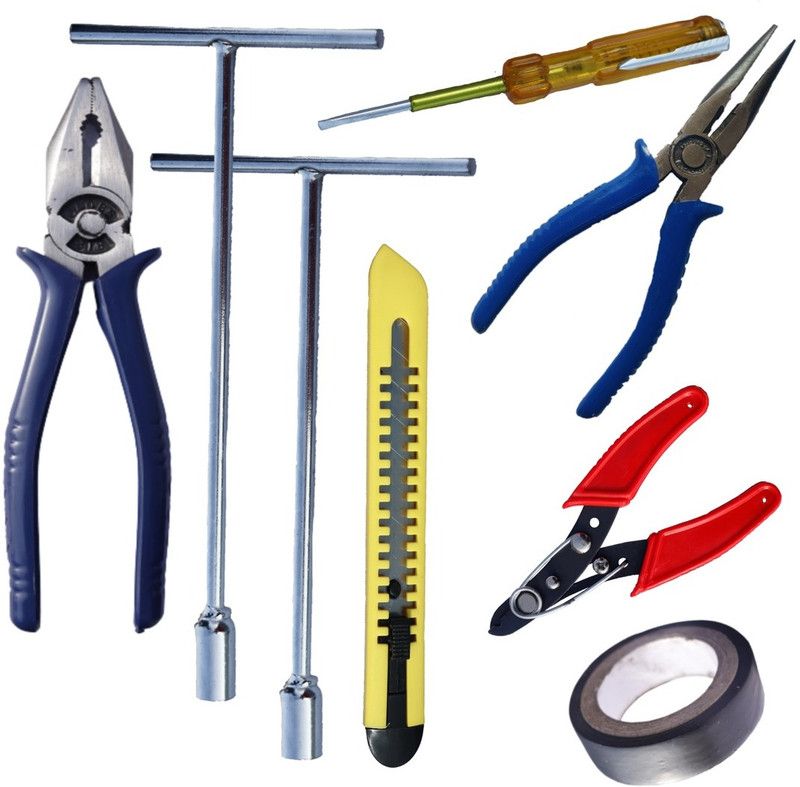 Jiya S650 TOOLS -STEEL T 8, 10MM I PILER I TESTER I 2 CUTTER I TAPE ETC. Hand Tool Kit  (8 Tools)