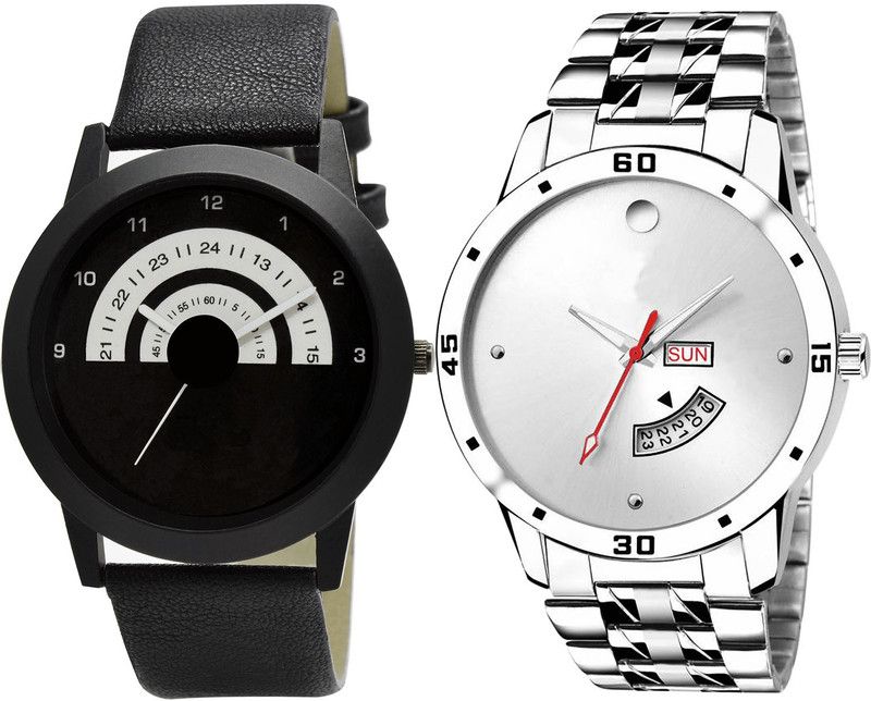 combo watch Analog Watch - For Girls Brand New Luxury Day And Date Analogue Black And Silver Color Boys And Men Watch - B48-BL46.103 (Combo Of 2 )
