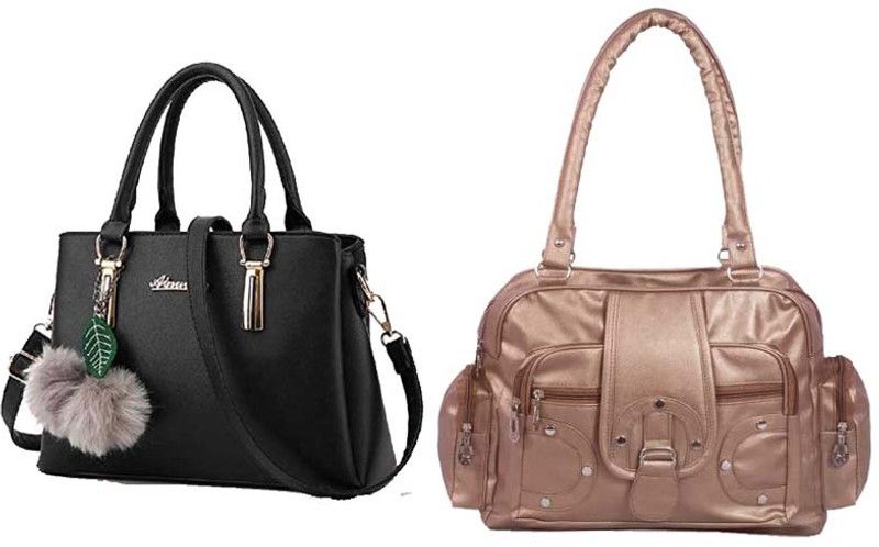 Girls Black, Gold Messenger Bag  (Pack of: 2)
