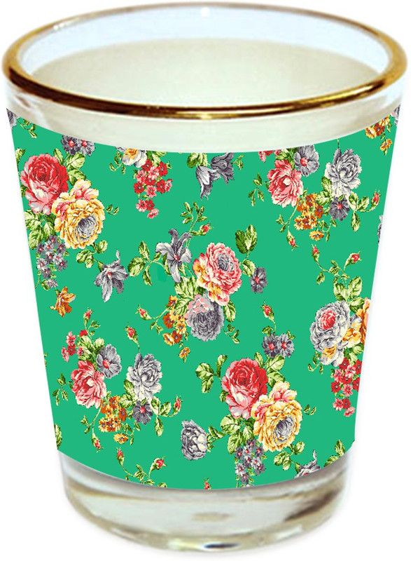 Sri Sai Shopping vodka shot glass multicolor floral design with golden rim for home and bar accessories 40ml (style-10201) Glass Shot Glass  (40 ml, Glass, Multicolor)