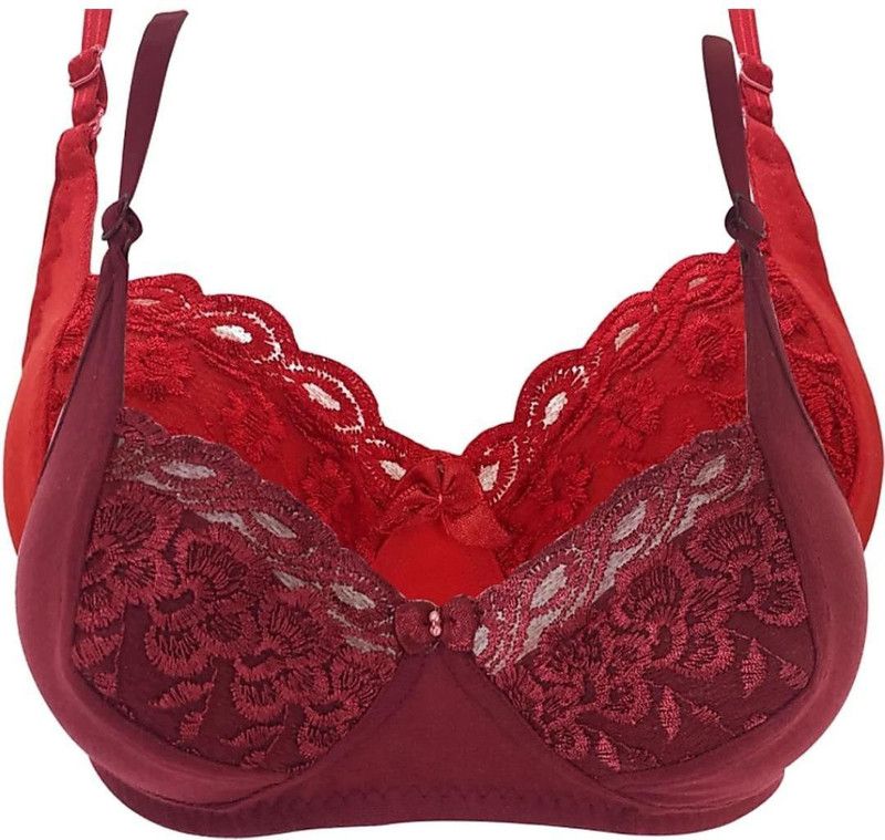 Pack of 2 Women Everyday Heavily Padded Bra  (Red, Maroon)
