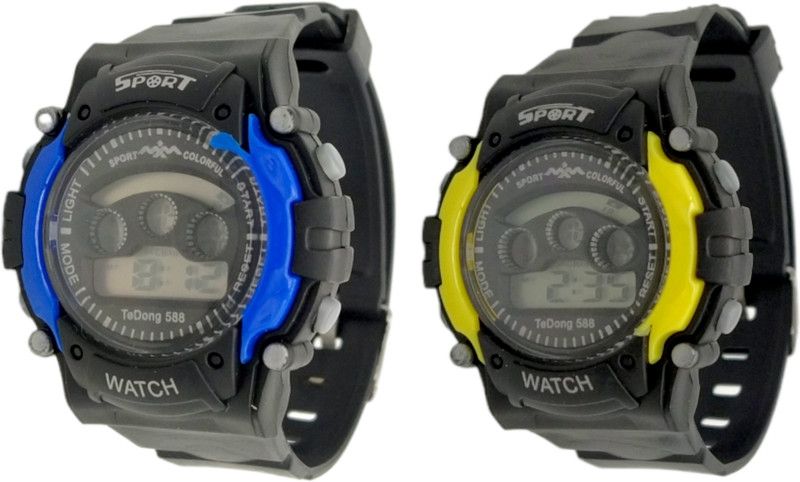 Multi Function Sports Digital Watch With Lights For Kids Pack Of 2 Digital Watch - For Boys & Girls