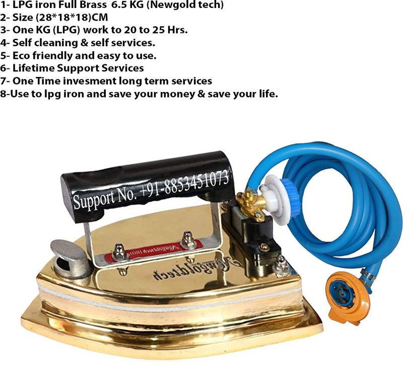 Newgold Tech NGTE LPG Iron Full Brass for laundry Use 6.5KG(1kg LPG work 20 to 30 hrs.) Lifetime support Services) 0 W LP Gas  (Golden)