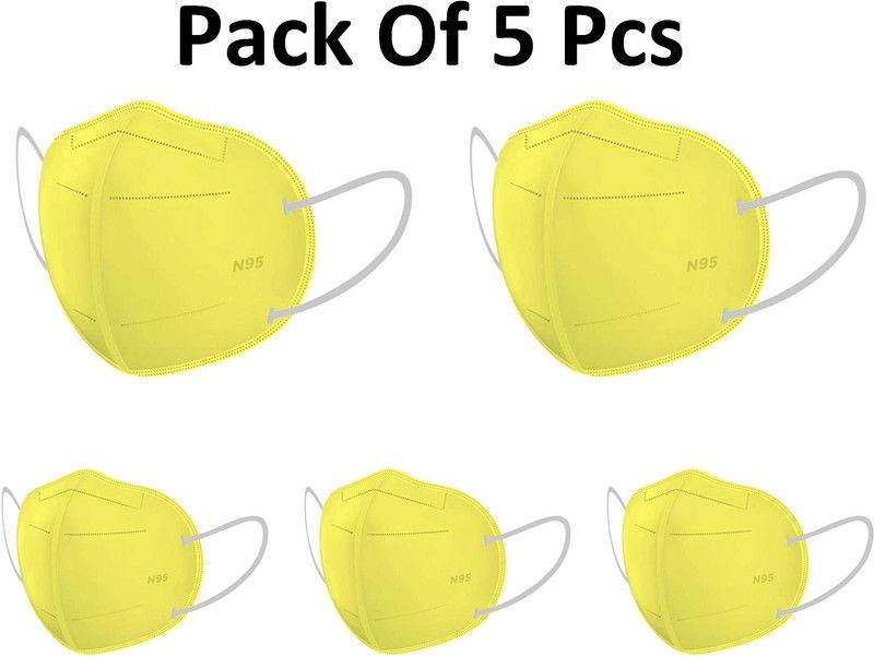Bleus Certified N95 Mask 5 Layer Reusable Anti - Pollution , Anti - Virus Breathable Face Mask with Nose Pin BN95Y Water Resistant, Reusable, Washable  (Yellow, Free Size, Pack of 5)